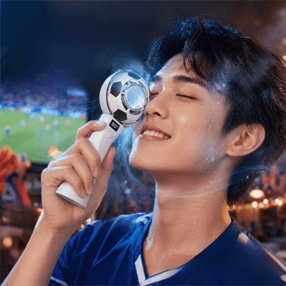 Cute Mini Soccer Cooling Electric Fan High Speed Rechargeable Handheld Fan 5 Setting LED Display Football Design Fan Gift