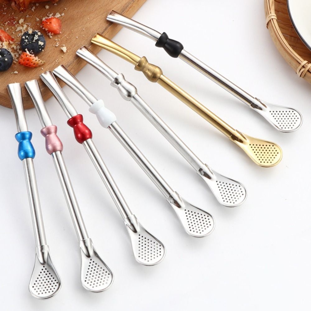 2 Piece Portable 304 Stainless Steel Yerba Mate Drinking Straw Anti-skid Design Rustproof Straw Spoon Reusable Drinking Stirring Straw Water Bar