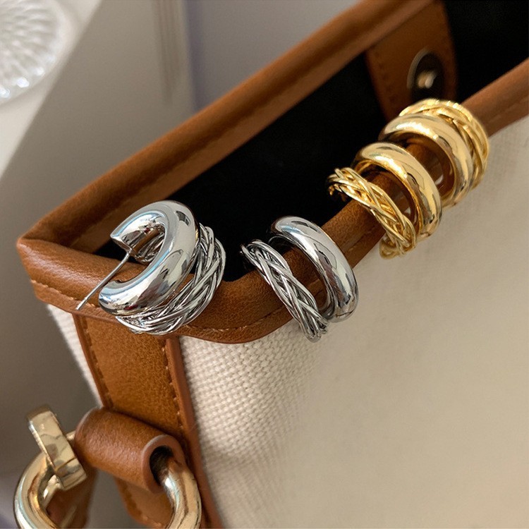 Retro Double-layer Gold Silver Metal Earrings for Women Trendy Gifts Vintage Jewelry New Accessory