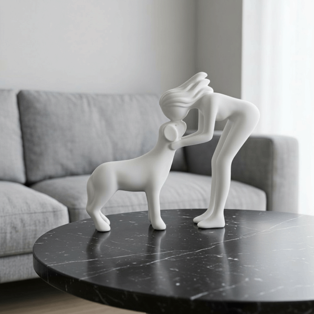 Pet Figurines 3D Printed Girl And Dog Statues Pet Lovers Sculpture Cute Dog Figurine Canine Statues Crafts Funny Nordic-Style Home Decor Home Decor