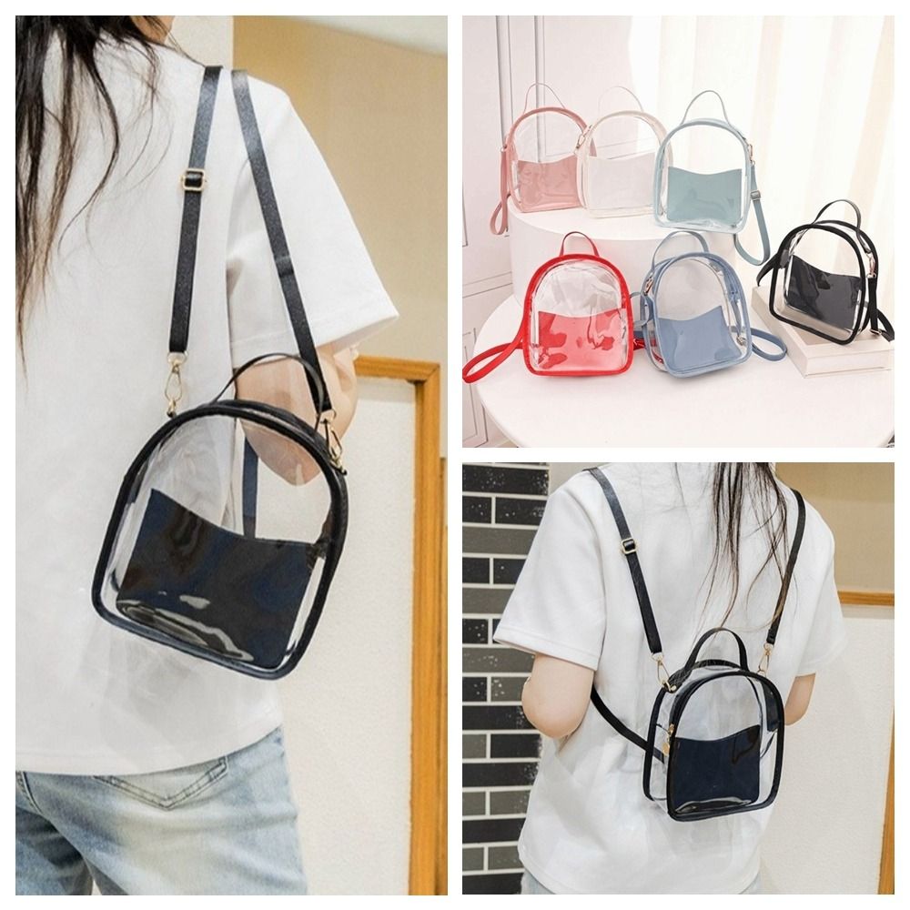 Storage Bag PVC Transparent Backpack Transparent with Small Bag Jelly Shoulder Bag Clear Zipper Crossbody Bag Gym