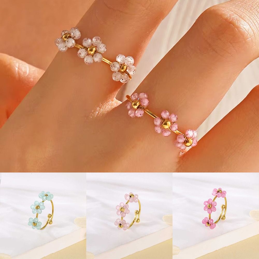 Fashion Stainless Steel Flower Ring Adjustable French Niche Design Floral Ring Elegant Colorful Finger Jewelry Jewelry Gifts