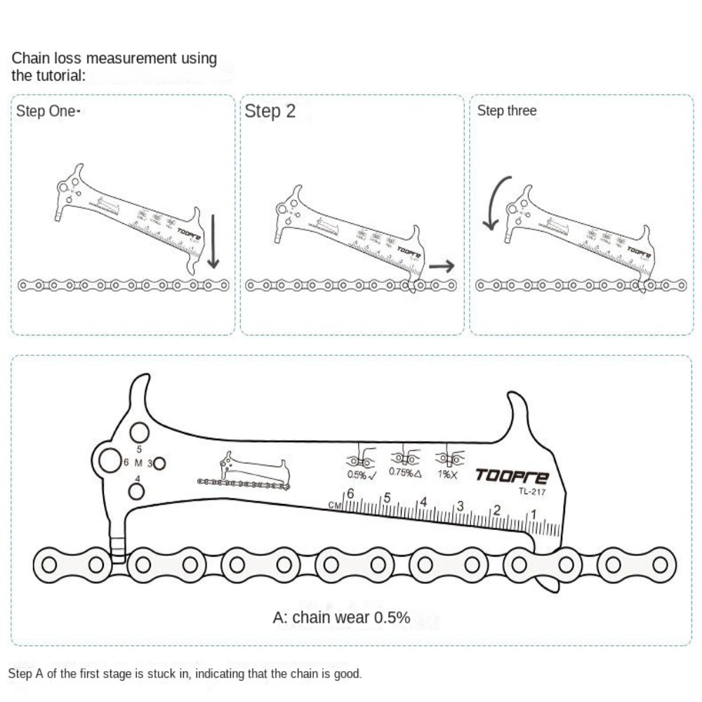 New TOOPRE Bike Chain Checker Multi-function Screw Diameter Bicycle Chain Wear Indicator Aluminum Alloy Bike Chain Measuring Ruler Mountain Road Bike