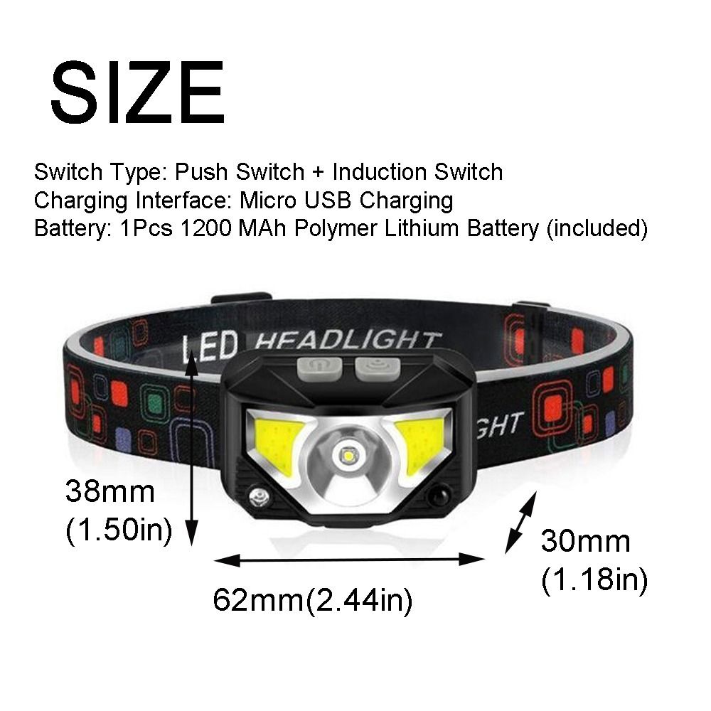 Head Torch Ultra Bright Motion Sensor Headlamp Ultra-Light Waterproof Super Bright Head Light Power Indicator Portable Fishing Head Lamp Emergency Search