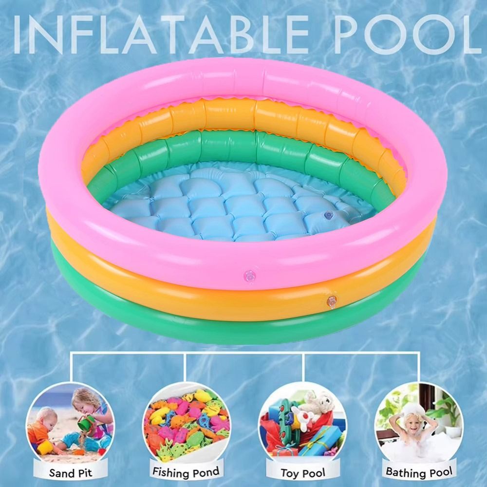 Foldable Summer Inflatable Swimming Pool PVC Round Baby Swimming Pool 60cm Rainbow Play Water Bathtub for Boys Girls