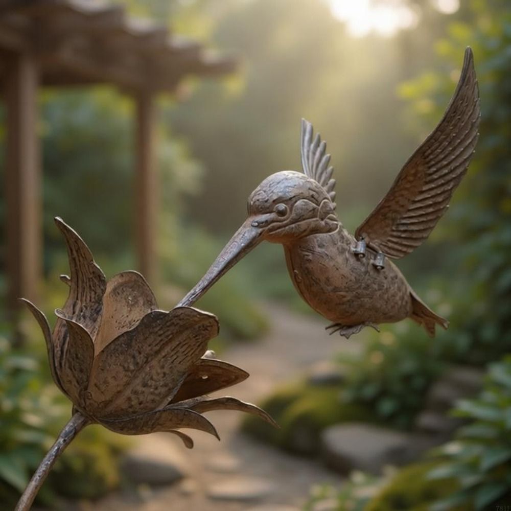 Rustic Home Yard Decor Rusty Metal Texture Hummingbird Garden Stake Weather Resistant Iron Stable Solid Structure 3D Realistic Bird Sculpture Easy Installation Garden Animal Ornament Garden Flower Bed