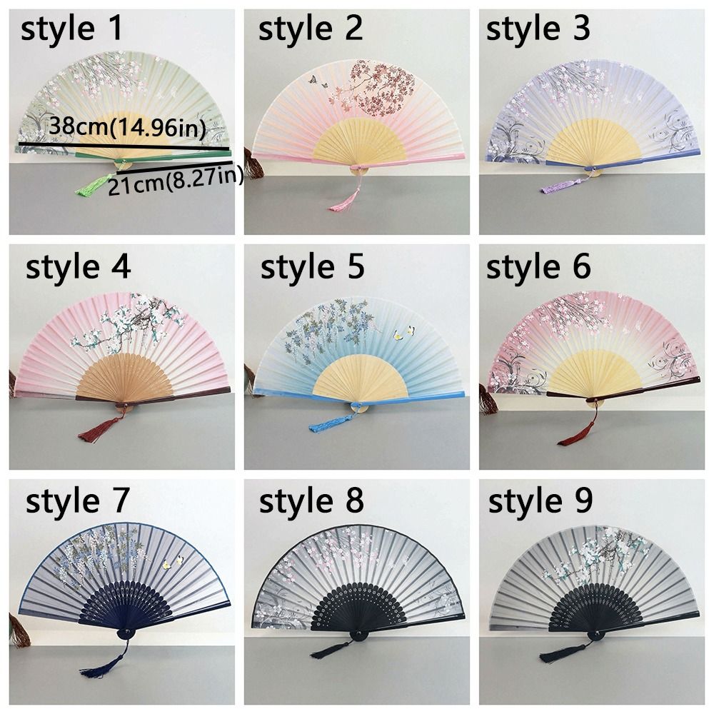 Portable Floral Pattern Silk Bamboo Fan Translucent Decorative Fan Vintage Folding Fan Handmade Craft Handheld Fan Hanfu Fan Photo Props