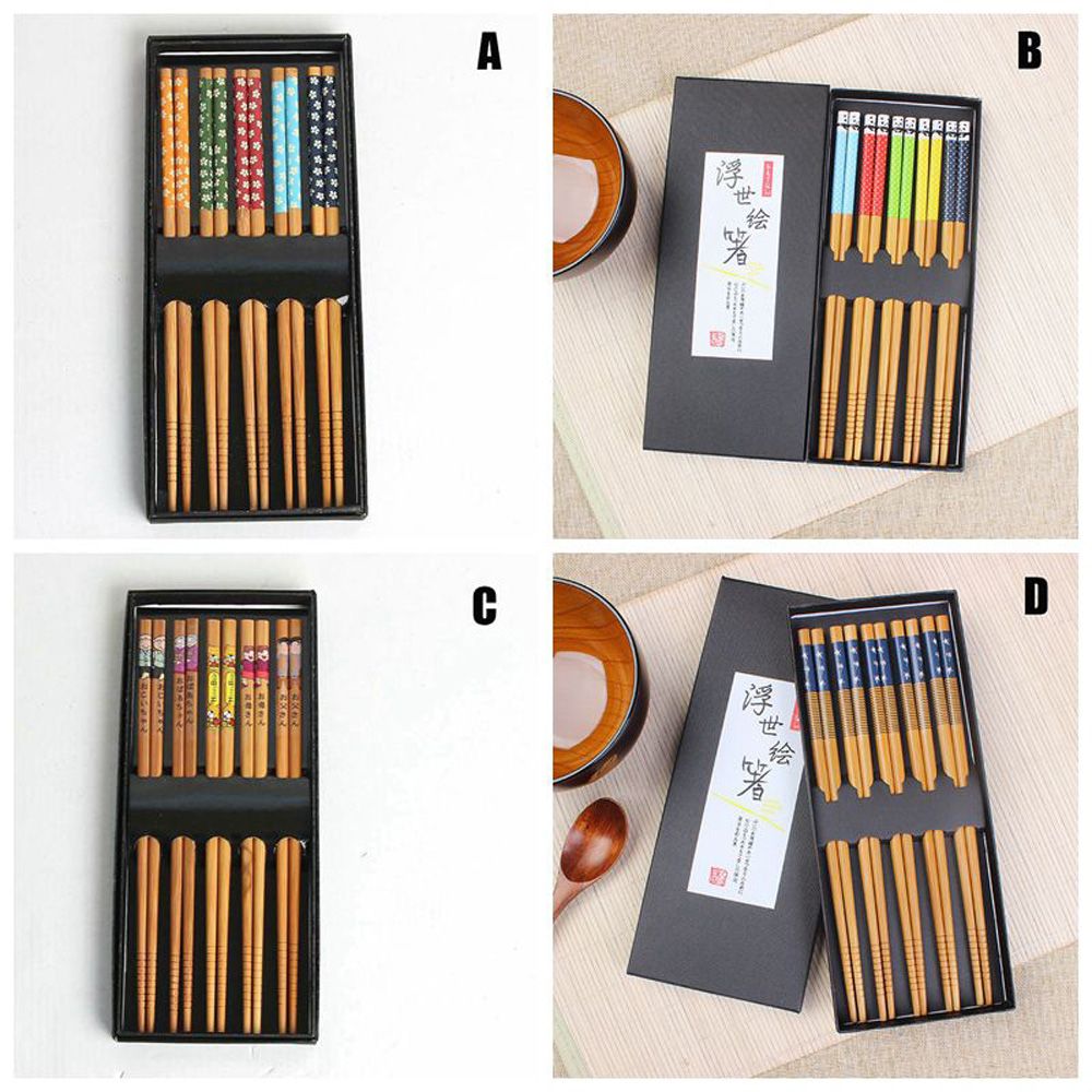 5 Pairs/Set Natural Household Family Japanese Style Dietary tool Tableware Dinnerware Bamboo Chopsticks Sushi Utensils