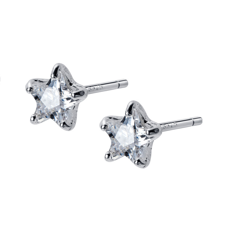 【Exclusive Discount】PONYKISS Romantic 100% Sterling Silver Zircon Star Stud Earrings Wo Prevent Allergy Jewelry Birthday Cute Gift