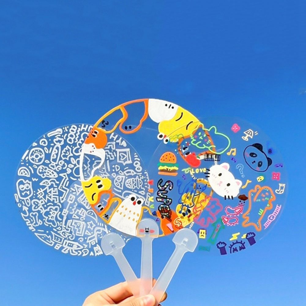 Multi-functional Plastic Transparent Fan Handheld Unfinished Blank Painting Fans Thicken Round Handicrafts DIY