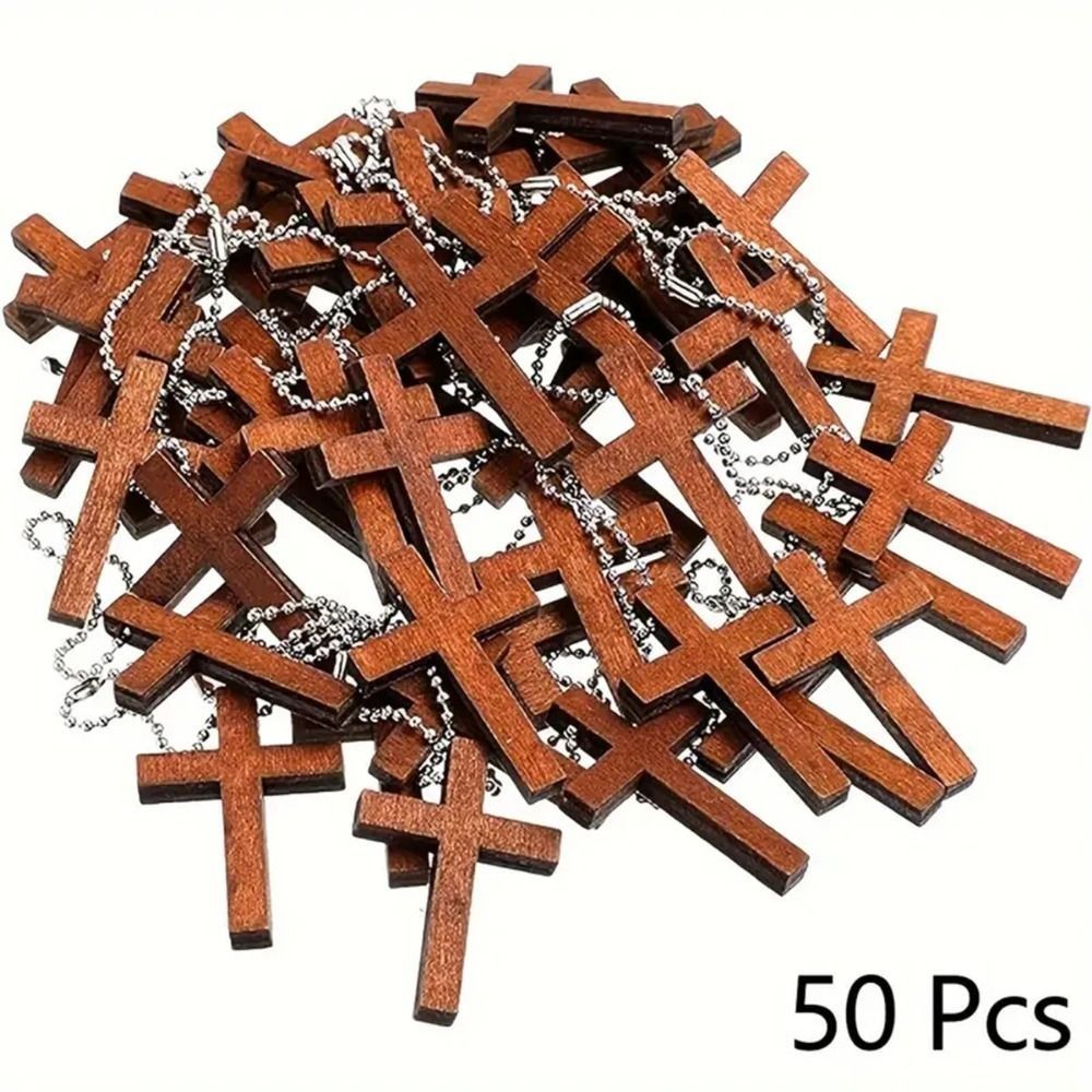 50pcs Inspirational Portable Wooden Crosses Pendant Lightweight DIY Mini Wooden Handheld Durable Wood Charms Pendant Valentine's Day