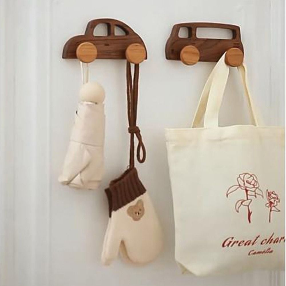 Practical Wall Mounted Wood Car Shaped Hooks Vintage Cute Cartoon Car Wall Hooks Decorative Wardrobe Hooks Living Room