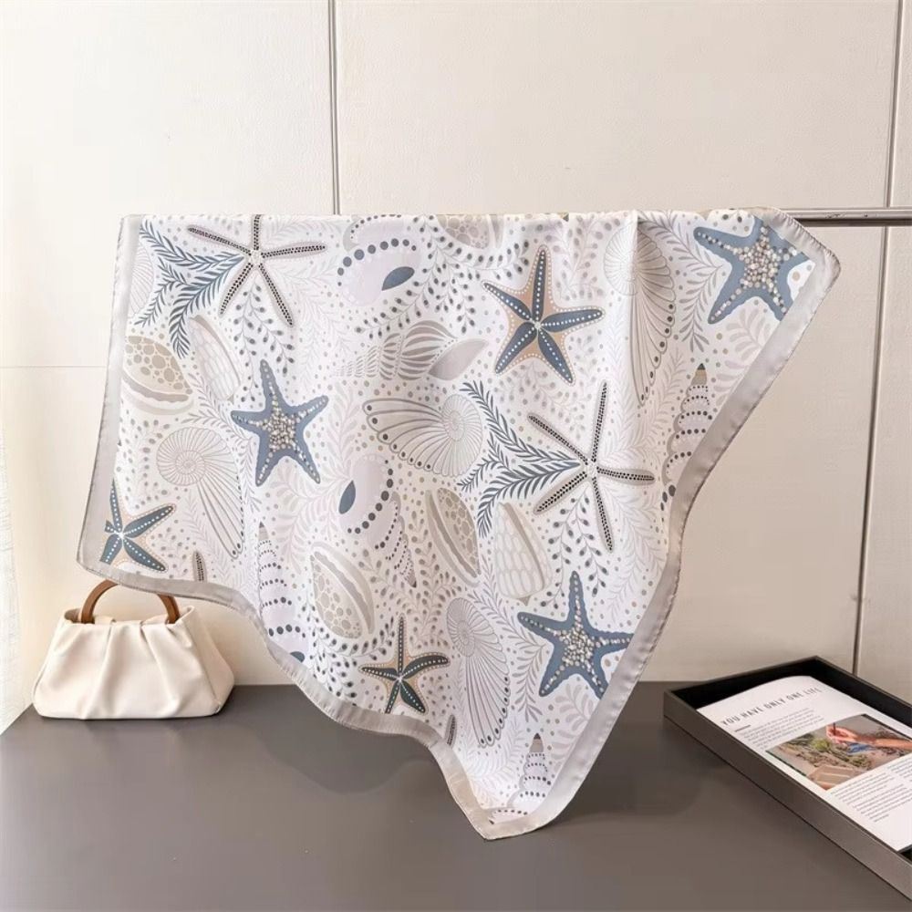 Simple Printed Starfish Print Scarf Conch Sea Star Small Square Scarf Hip Hop Headband Punk Bandana Scarf Accessories
