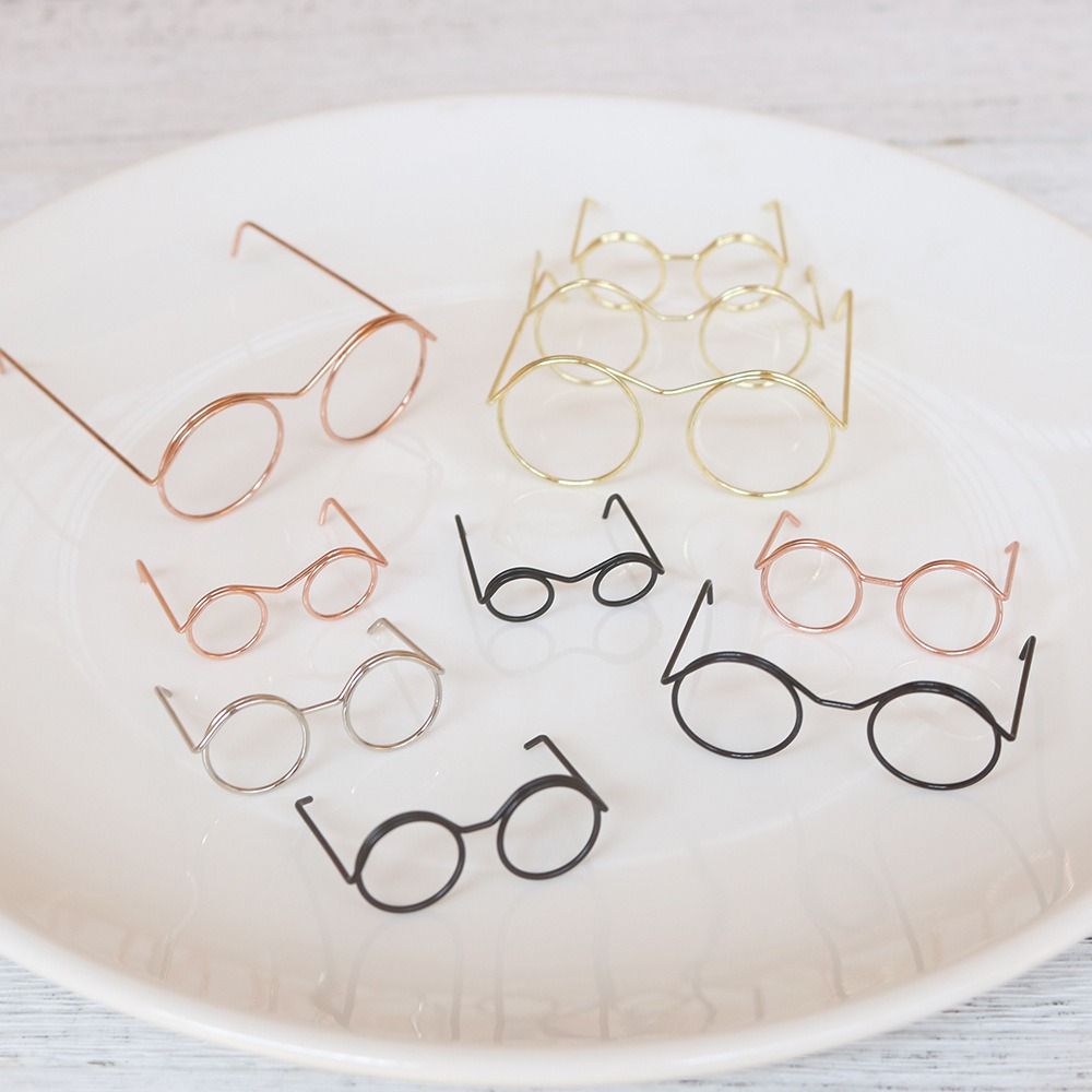 5PCS Fashion Black Frame Miniature Doll Eyewear Miniature Round Frame Frame Lensless Miniature Eyewear Toys Decoration Metal Doll Mini Glasses Children