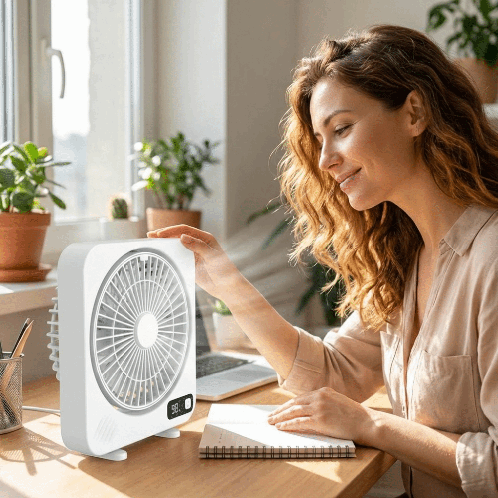 Wireless Use Quiet Operation LED Display Fan Built-in Battery Digital Screen Rechargeable Fan 1000mAh Capacity 1200mAh Capacity Small Hanging Fan Outdoor Use