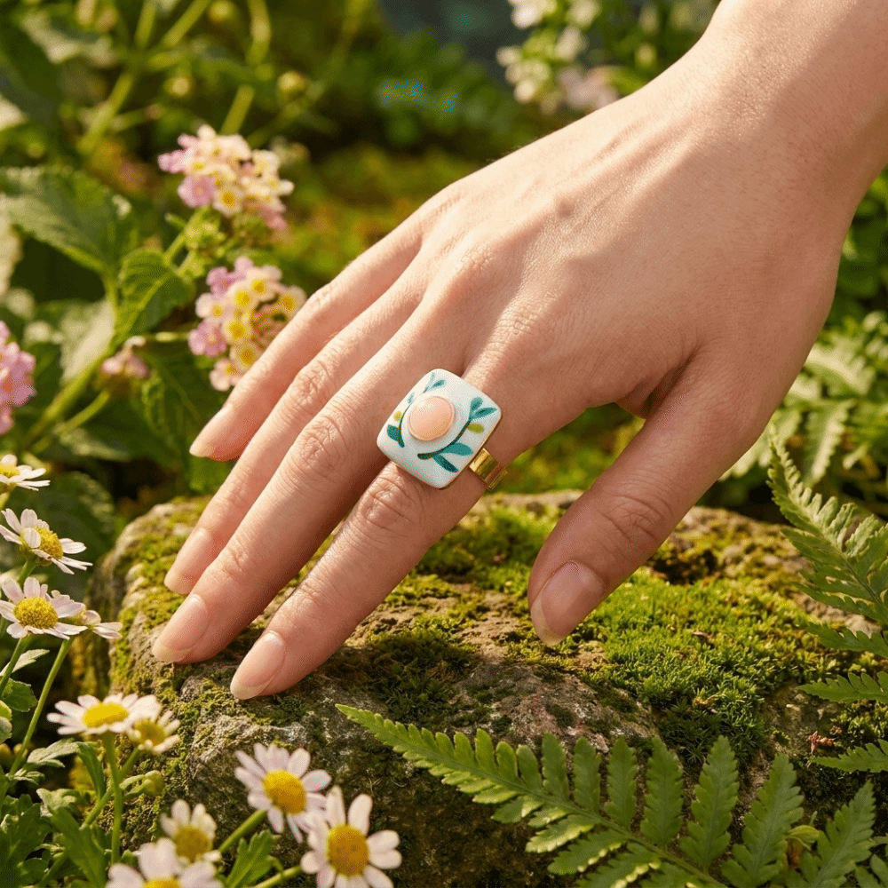 New Simple Alloy Flower Open Ring Round Heart Crescent Shape Elegant Drip Oil Ring Versatile Design Geometric Adjustable Ring Gift