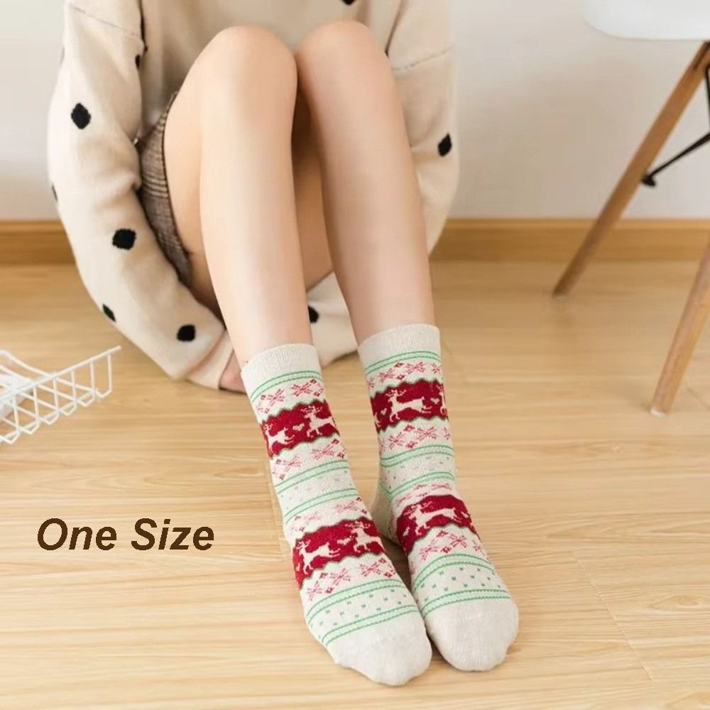 High Quality Retro Christmas Socks Thickened Elk Middle Tube Socks Colour Blocking Cotton Floor Socks for Men And Women