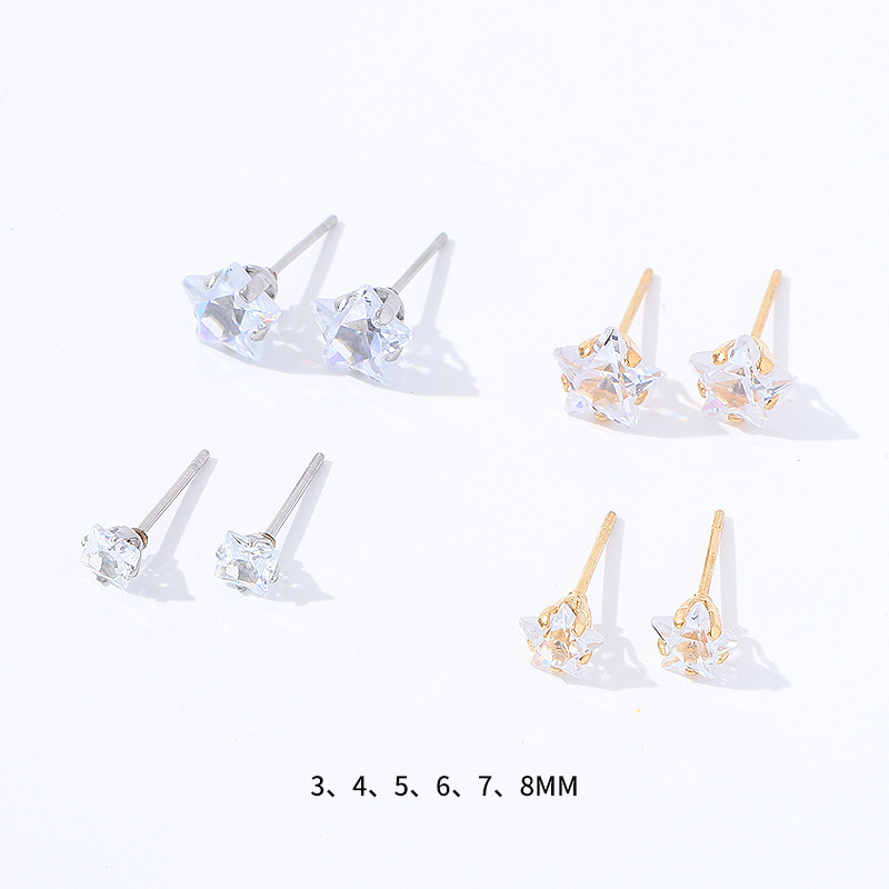 【New Arrivals】Fashionable Simple Five-pointed Star Titanium Steel Diamond Earrings Exquisite Small Earrings Women's Korean Earrings Independent Packaging