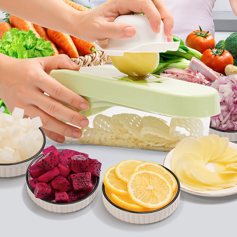 Green Black 16 in 1 Multifunctional Vegetable Cutter Shredders Slicer With Basket Fruit Potato Chopper Carrot Grater