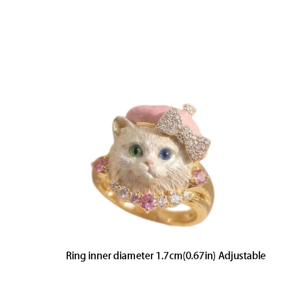 Sweet Adjustable Cute Head Ring Kitten Animal Ring Alloy Metal Irregular Opening Ring Gifts for Women Girl