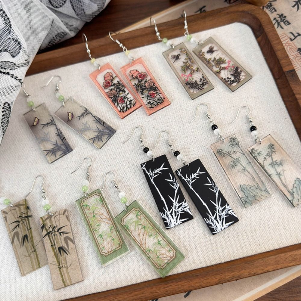 Party Gift Fashion Ink Painting Earrings Delicate Handmade New Chinese Style Ear Hooks Vintage Retro Acrylic Ear Ornament Hanfu