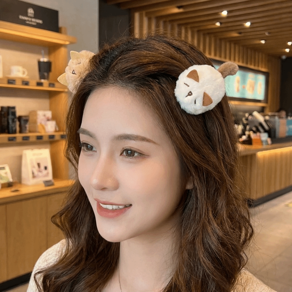 2 pcs/set New Cute Fluffy Plush Cat Hair Clips 3D Tail Design Soft Cartoon Animal Duckbill Clips Cloth Kitten Barrettes Makeup
