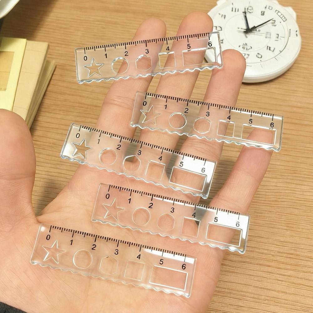 1pcs Portable Transparent Mini Ruler with Wave Line Drawing Measuring Tool Straight Ruler Pocket Protractor Students