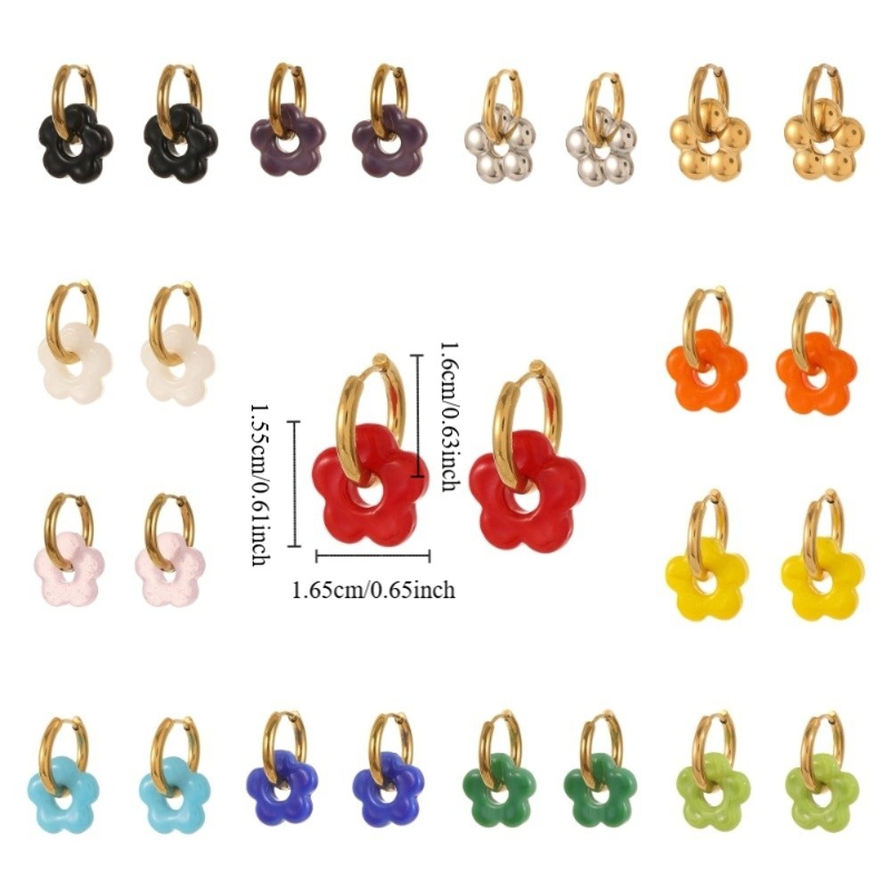 Creative Stainless Steel Flower Hoop Earrings Jewelry Colorful Ear Cuffs Sweet Cute Ear Buckle Boy