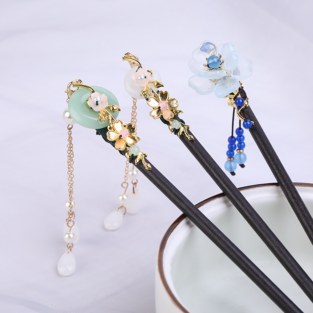Classic Elegant Disk Hair Ladies Chinese Style Hanfu Hair Accessories Flower Hairpins Hair Sticks Wooden Hair Fork