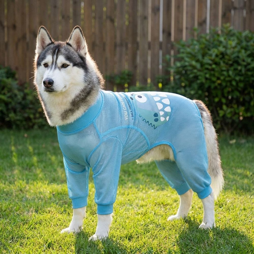 Comfortable UV Protection Dog Sunscreen Clothes Breathable Soft Fabric Dog Cooling Costume Quick Drying Thin Mesh Pet Jumpsuit Outdoor Use