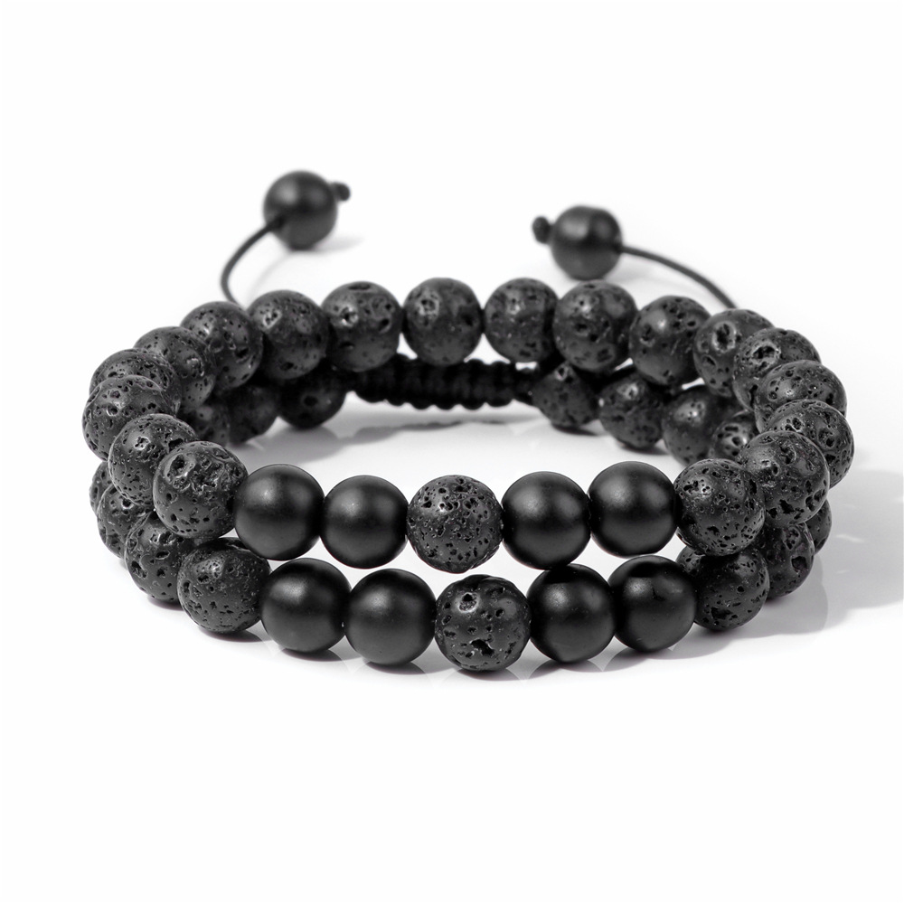 【Top-notch quality】Lava Stone Beads Woven Bracelet Men's Retro Black Wax Wire Woven suit