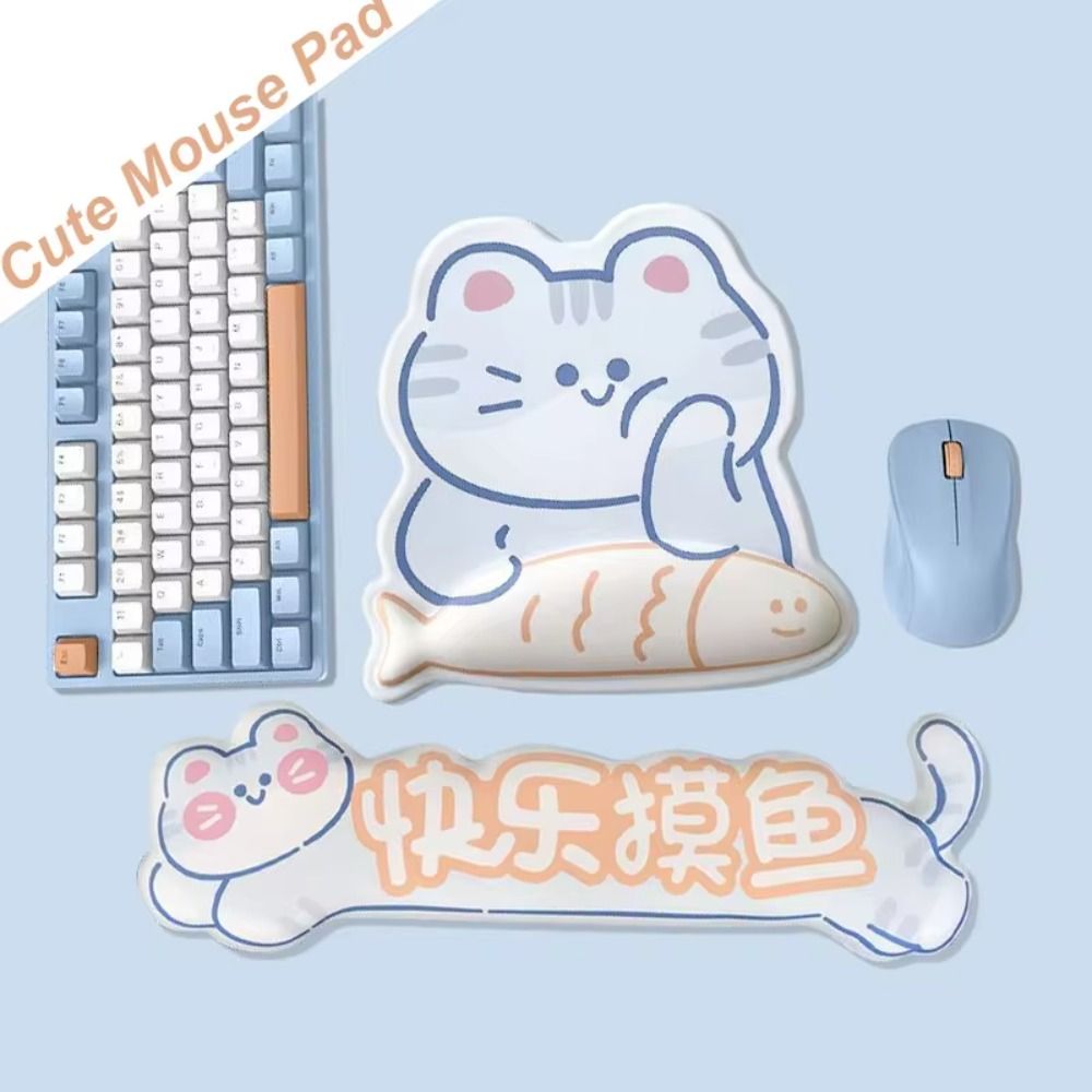 Computer Accessories Ergonomic Cat&Fish Mouse Pad Hand Support Wrist Rest Cartoon Cat Keyboard Pad Comfortable Kawaii Anti-skid Mouse Pad Gift