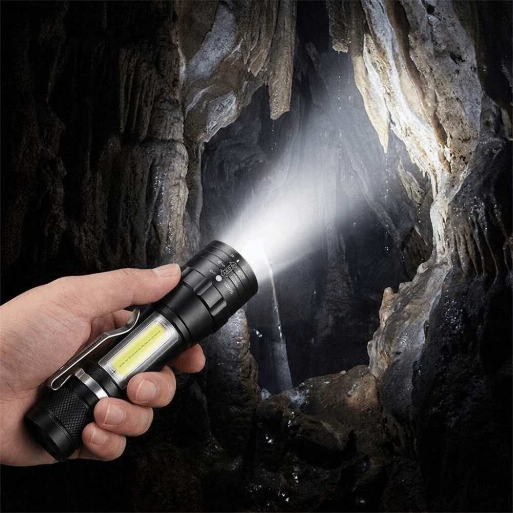 Emergency Torch Rechargeable Mini LED Flashlight Long Lasting Adjustable Focus Zoom Flashlight Portable Waterproof Camping Flashlight Cave Exploration