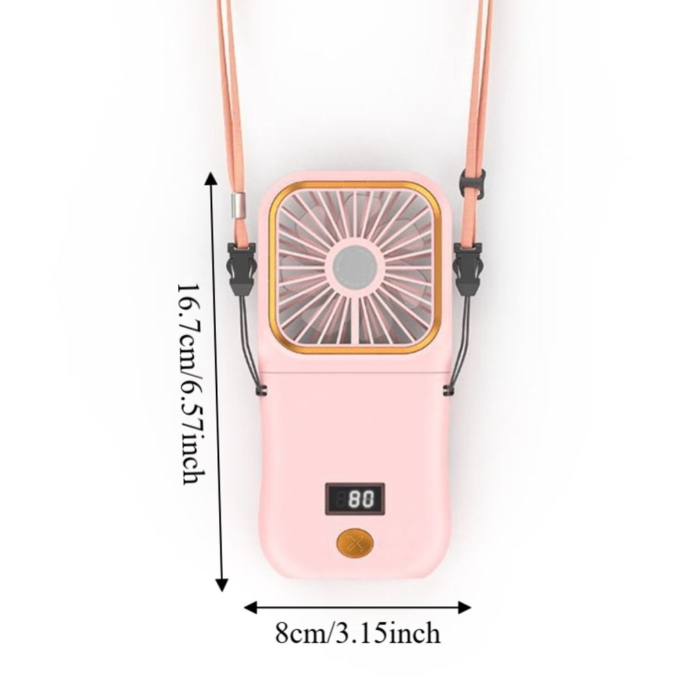 Lightweight Mini Portable Handheld Fan Digital Display Rechargeable Foldable Neck Fan 3 Speeds Ultra-Quiet Desktop Air Cooling Fan Outdoor Use