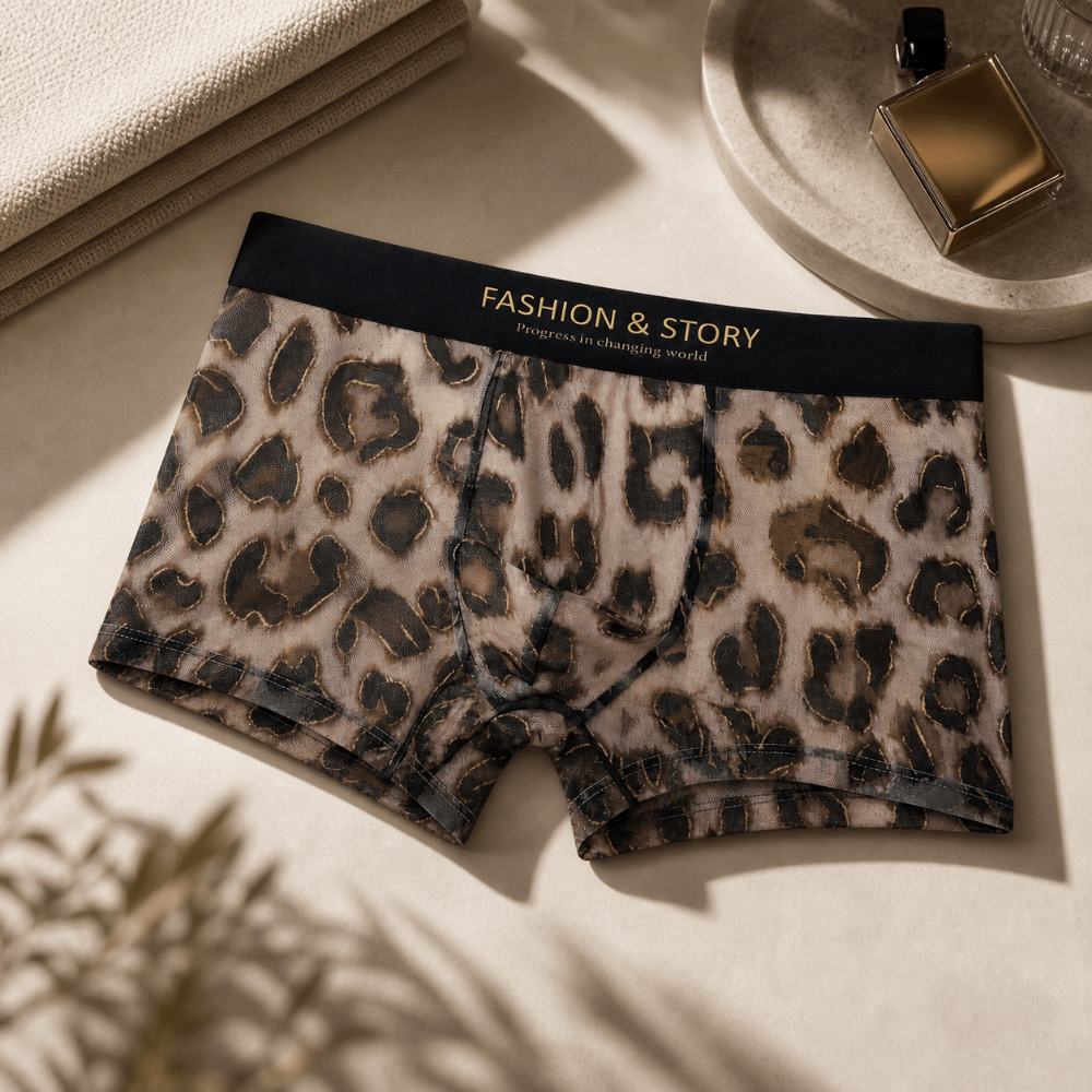 Breathable Mid Waist Boxers Briefs Mesh Jacquard Ultra-thin Shorts Underwear Male Lingerie Loose Ice Silk Panties Summer