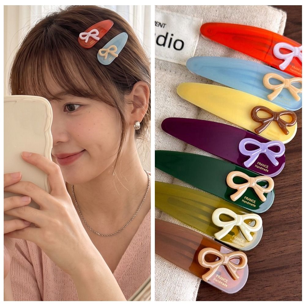 Fashion Bow Hair Clip Bowknot Colorful Acetate Hairpin Cute Geometry Geometric Shape Side Clip Female