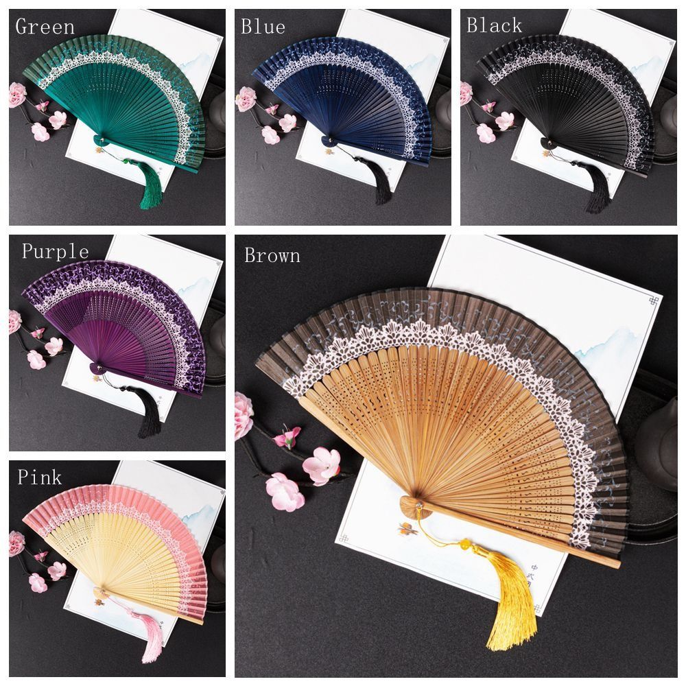Small Folding Folding Fan Change Color With Tassel Dance Fan Silk Cloth Bamboo Hanfu Photography
