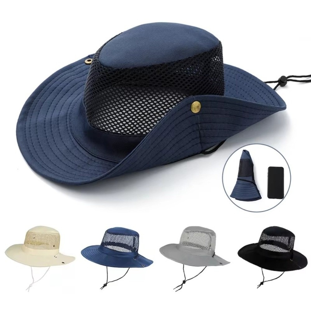 New Large Brimmed Mesh Fishing Hat Anti-UV Foldable Outdoor Camping Hat Waterproof Breathable Sun Hat Outdoor