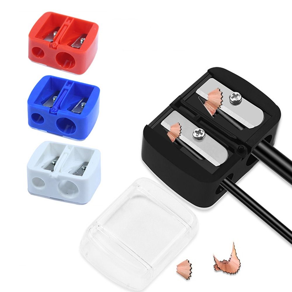 2Pcs Portable Mini Double Hole Pencil Sharpener Plastic Classical Eyebrow Pencil Sharpener Makeup Pen 2-Size Sharpening Tip Thin Tools Makeup Tool
