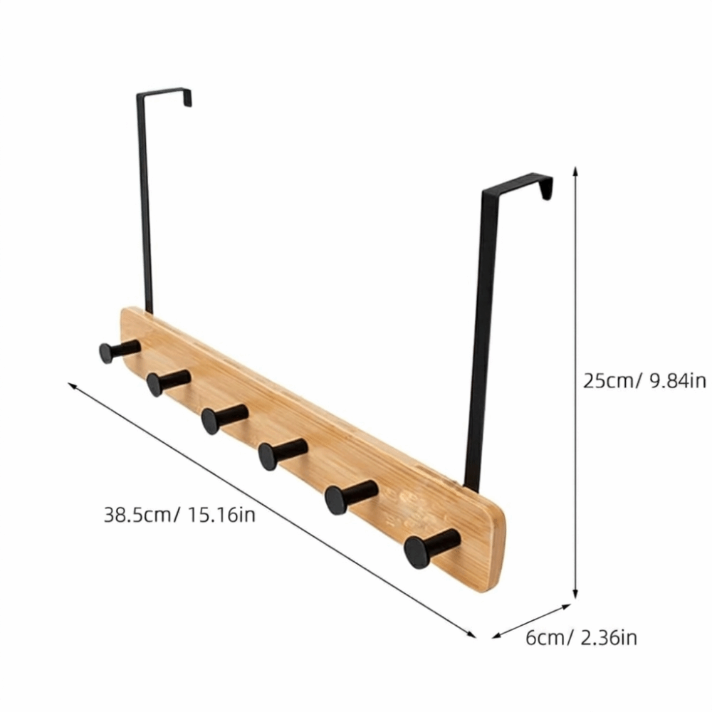 Versatile Appearance 6 Hooks Over The Door Hooks Natural Bamboo Matte Metal Brackets Hat Hanger Smooth Surface Stable Structure Clothes Rack Kitchen Storage