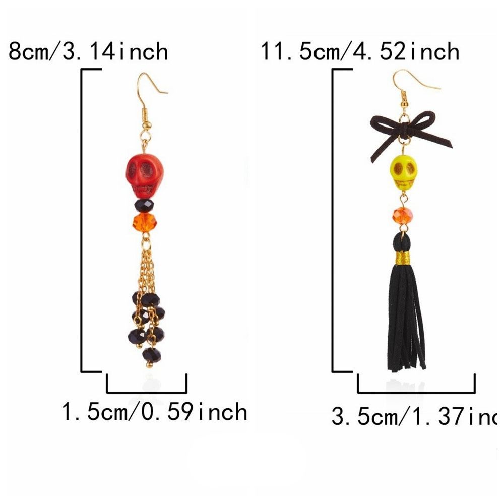 Creative Colorful Halloween Earrings Rice Bead Skeleton Drop Earring Punk Style Tassel Ear Jewelry Accessories Party