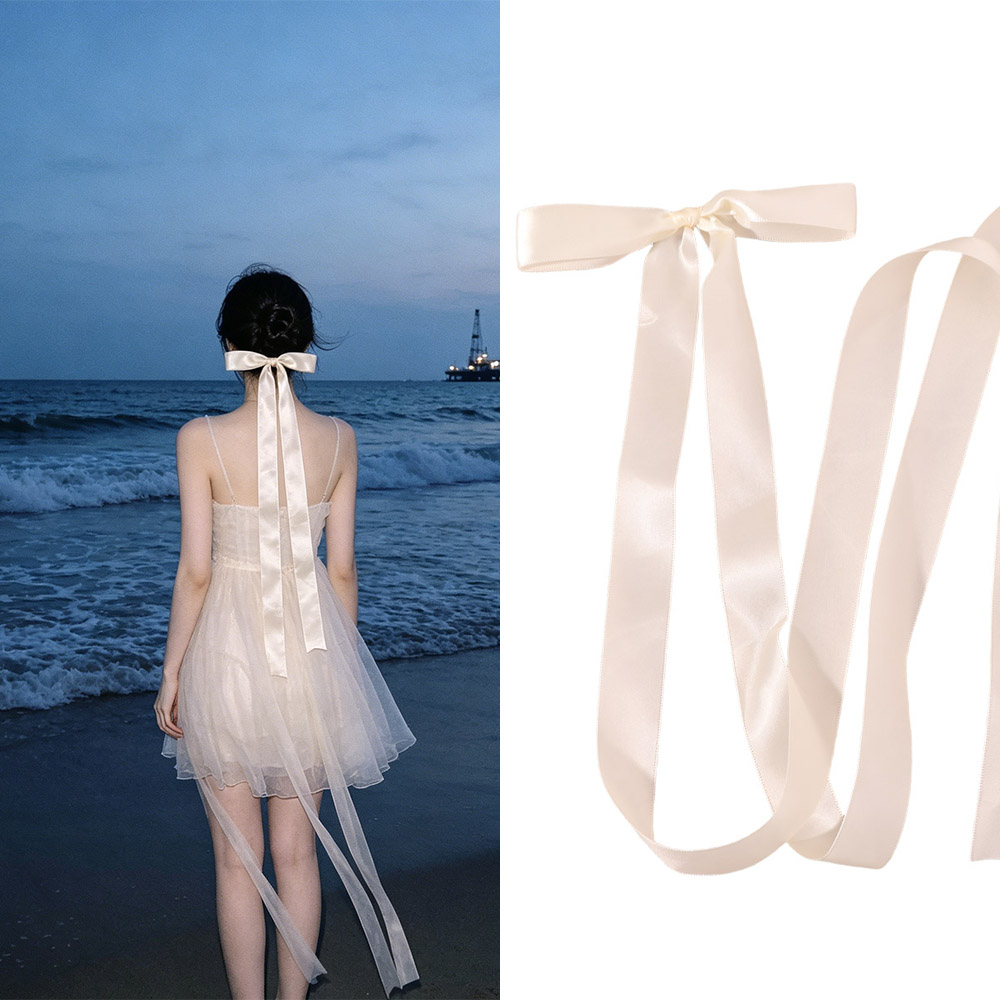 Cute Sweet Extra Long Ribbon Bow Hairpin Satin Solid Color Bowknot JK Hair Clip Fashionable Ballet Style Hair Accessories Women