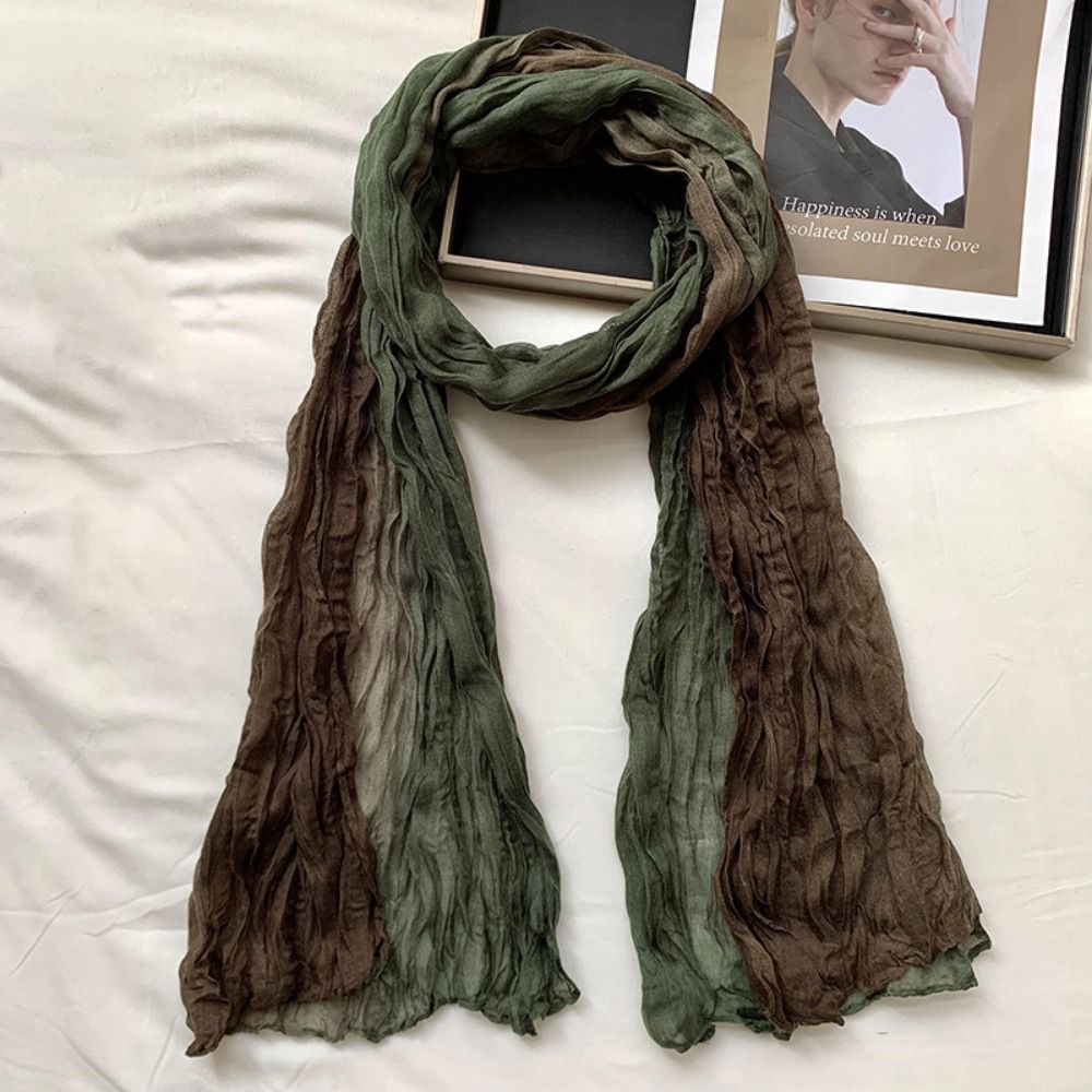 Stylish Bohemian Women's Long Pleated Shawl Warm Color-blocked Bandana Shawl Wraps Gradient Color Breathable Long Hijab Scarf Travel