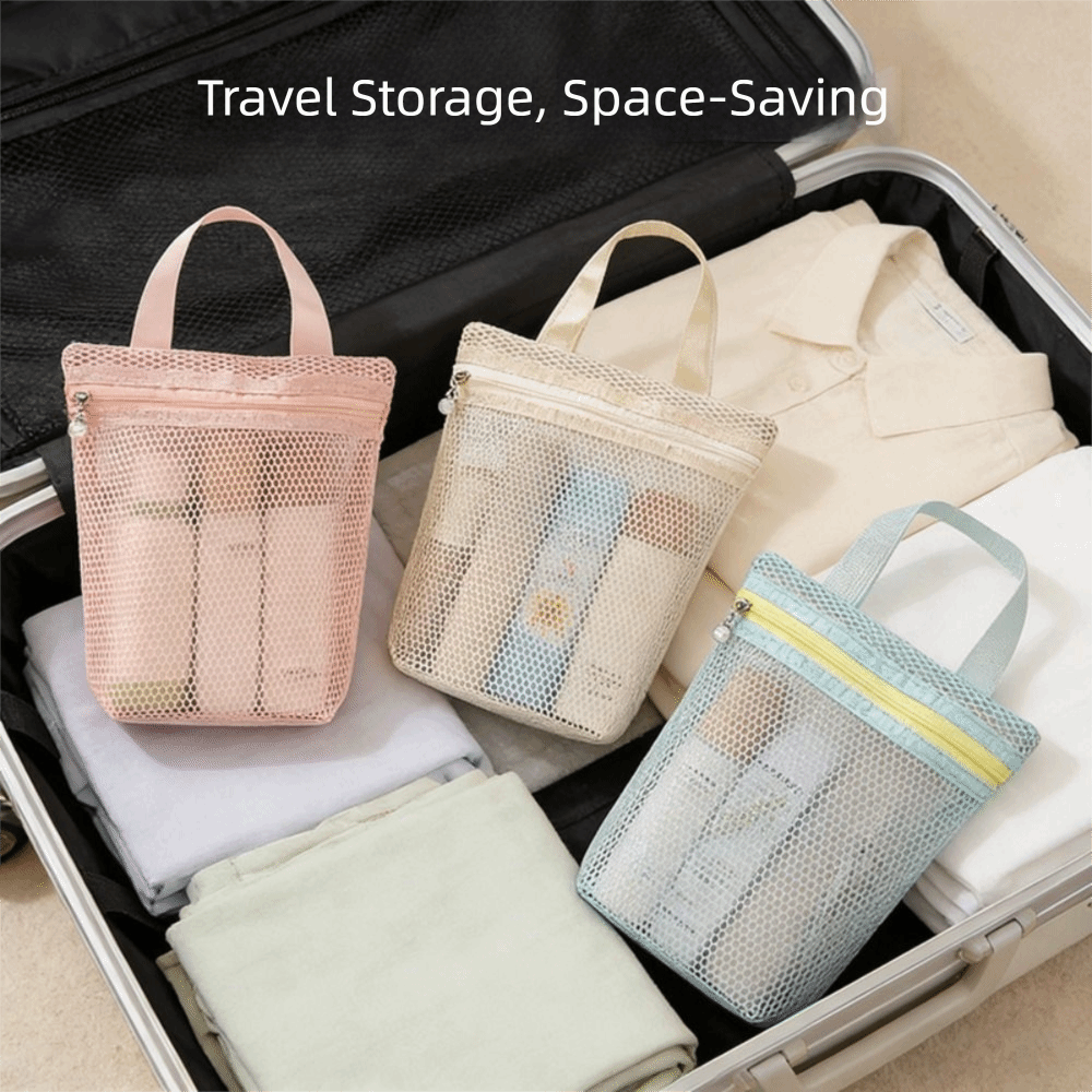 Fashion Drawstring Mesh Makeup Bag Gauze Multi-Purpose Nylon Cosmetic Bag Portable Multifunctional Travel Storage Bag Unisex