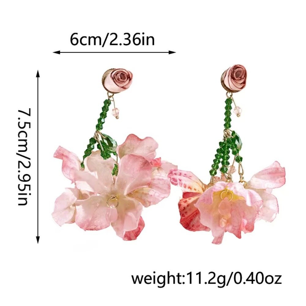 Cute Sweet Flower Dangle Earrings Glass Exaggerated Beach Earrings Elegant Women's Jewelry Petals Stud Earrings Party