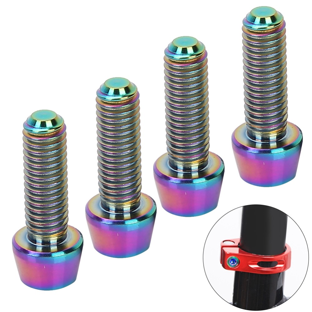 4PCS Durable Titanium Alloy Bicycle Stem Screws Hex Head Tapered Colorful Bike Brake Screws M5*15mm Lightweight Brake Lever Screws Bicycle Repair