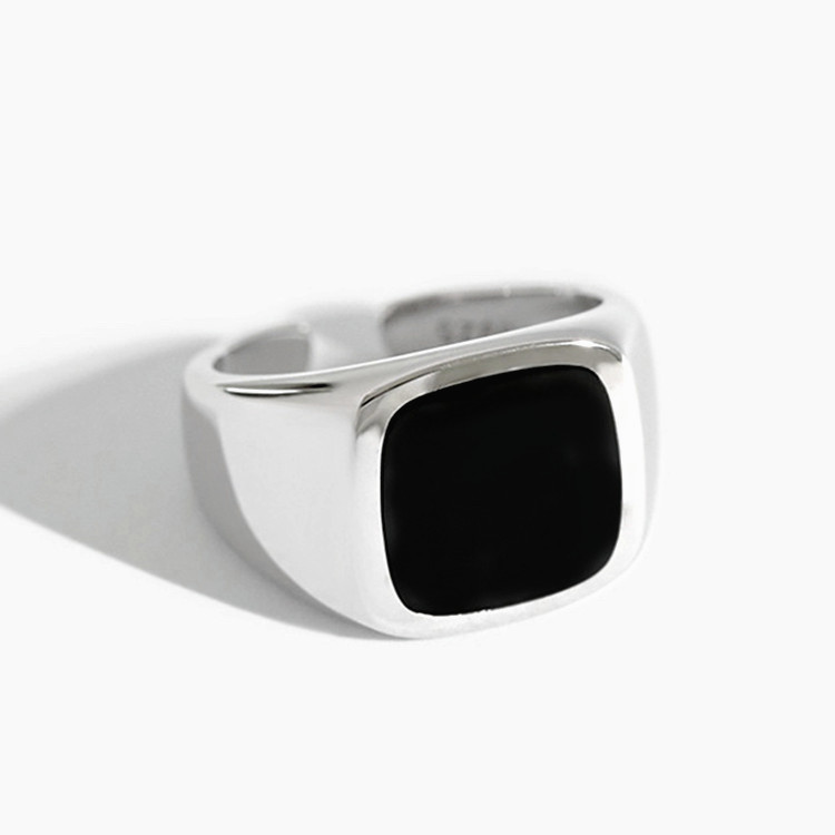 【New Arrivals】Korean Style Cold Style Black Glue Drop Square Ring for Men and Women Simple Design Trendy Open Ring Personalized Jewelry