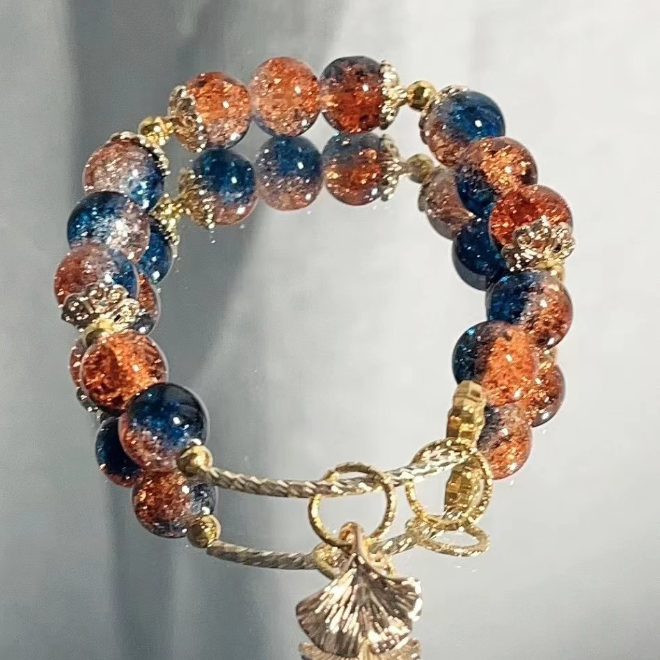 【Quality certifications】Dunhuang Color Glass Beads Bracelet Fairy Beads Bracelet Chinese Style Fan Pendant Bracelet Female Temperament Accessories