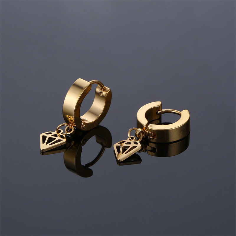 【Cheap】Creative Titanium Steel Earrings Diamond Ear Buckle Ear Stud Anti-fading Ear Holes Men's Ear Clip Stainless Steel Earrings Jewelry