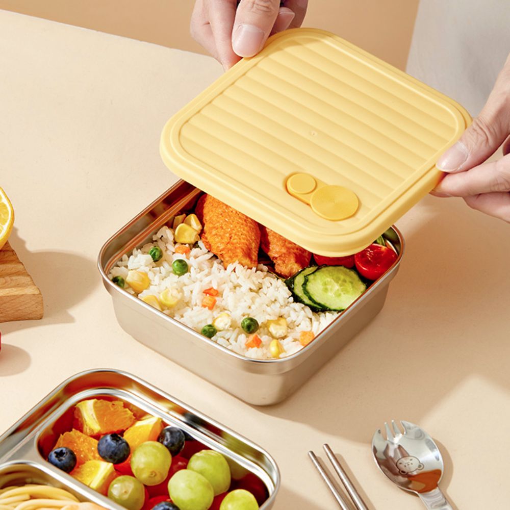 Multifunctional Square Stainless Steel Lunch Box /2 Grids Stackable Food Storage Container Leak Proof Salad Box Office Workers